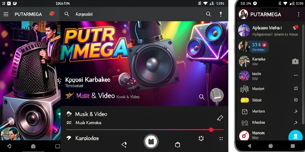 Antarmuka PUTARMEGA menampilkan pengalaman karaoke yang menyenangkan dan interaktif.
