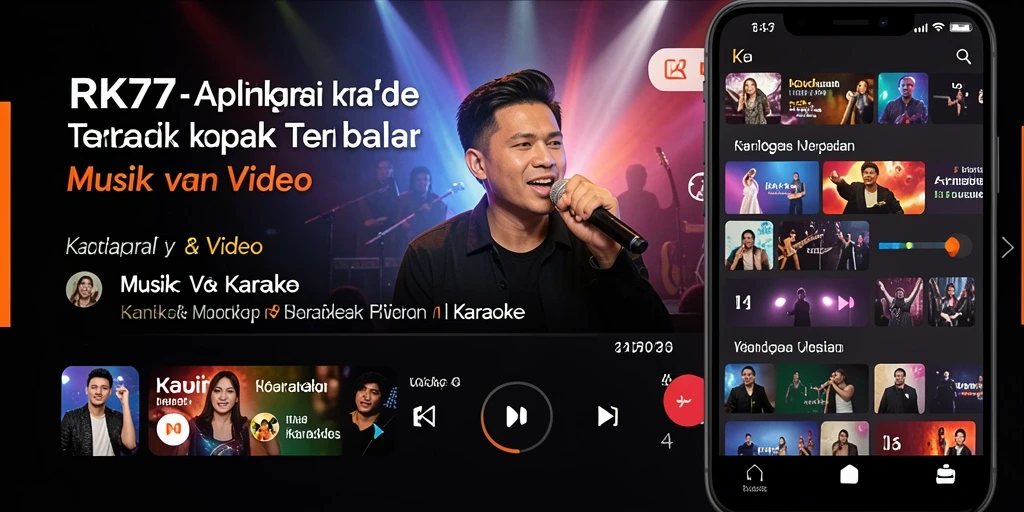 Antarmuka aplikasi RK77 dengan fitur Karaoke yang menarik.