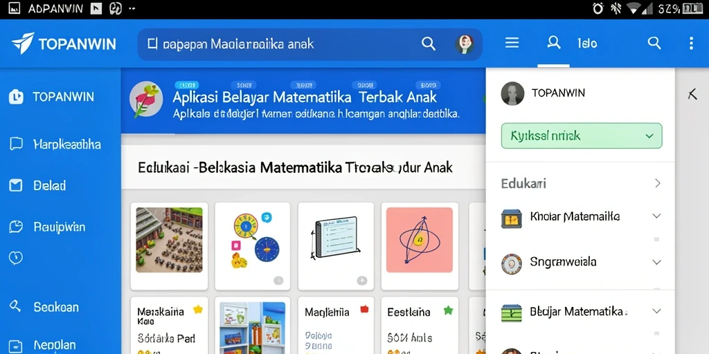 Screenshot utama TOPANWIN menampilkan antarmuka belajar matematika yang interaktif.